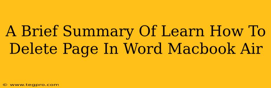 A Brief Summary Of Learn How To Delete Page In Word Macbook Air